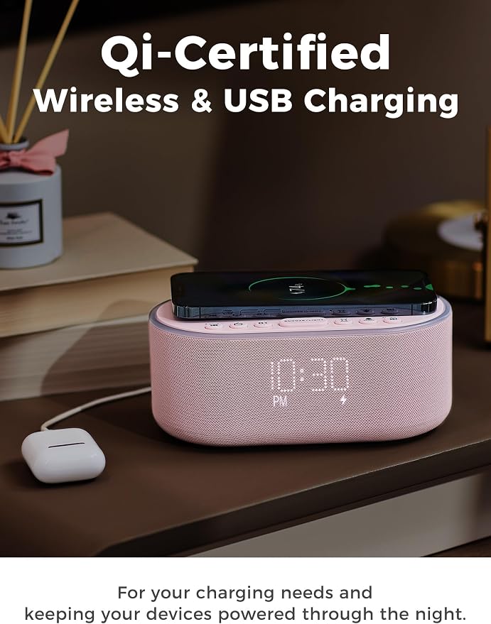 Odokee Qi Certified Wireless Charging Alarm Clock Radio - Image 3