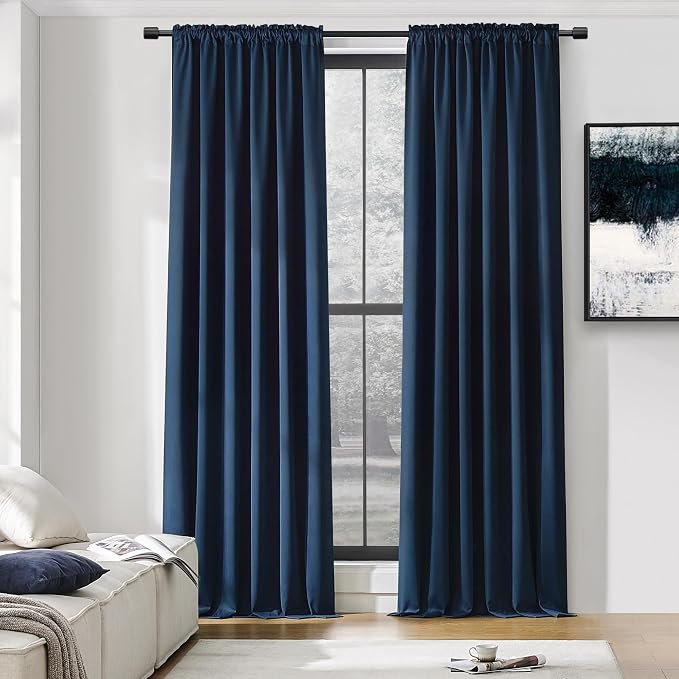 Blue Curtains 96 Inch Length Thermal Insulated Room Darkening Blackout Curtains by DONREN