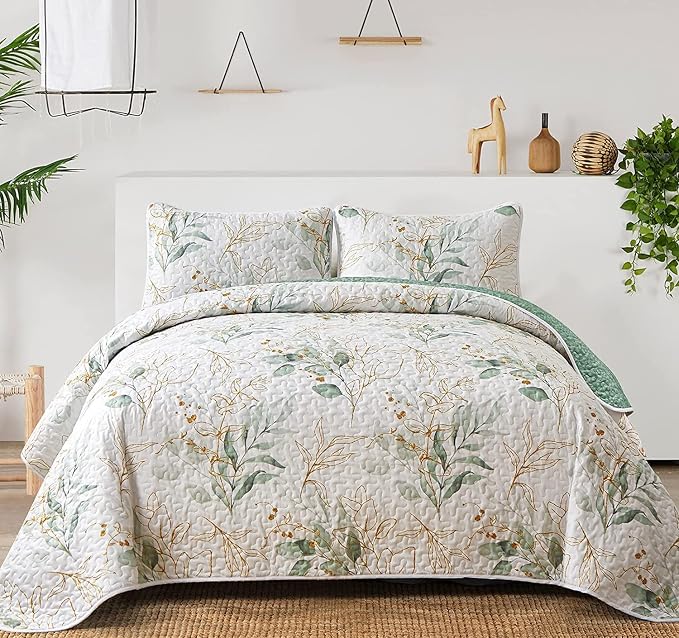 Anibedding Floral Quilt Set King Size, 3 Pieces Botanical Print Bedspread | by Anibedding