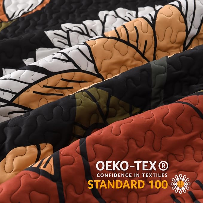 California King Quilt, Cal King Oversized Black Floral Bedspread | 3 Pieces Red - Image 7