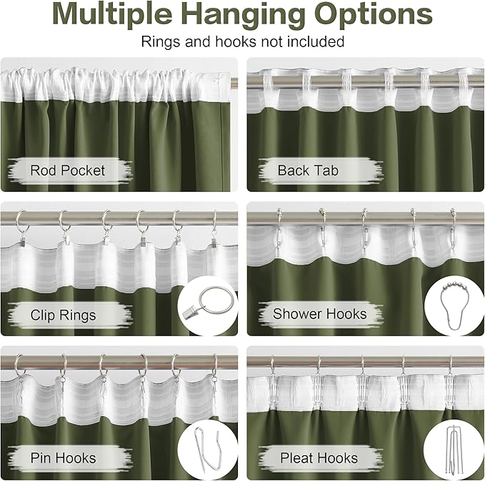 Olive Dark Green Curtains 92 Length 2 Panels, 52 by 92 Inches Long - Image 3