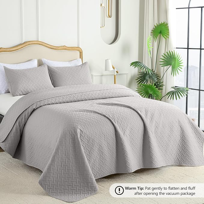 FLYMME Light Grey Twin Quilt Bedding Set Thin Lightweight Bedspreads, Soft - Image 2