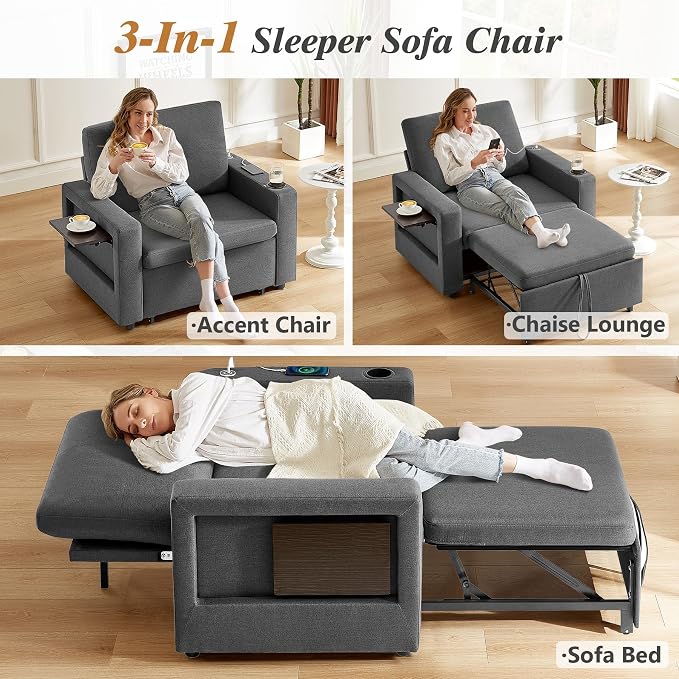 WEUP 42.5" Sleeper Chair Bed, 3-in-1 Convertible Reclining Sofa Chair - Image 4
