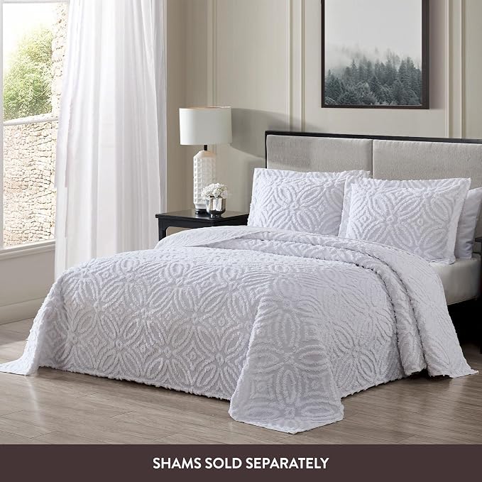 Beatrice Home Fashions Wedding Ring Queen Cotton Chenille Bedspread, cozy plush - Image 3