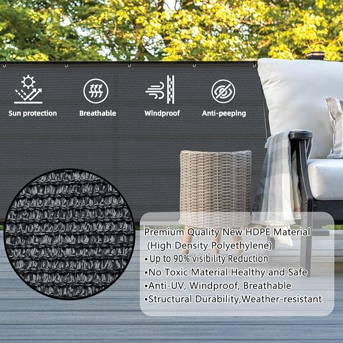 Custom Size 3.3'x6' Dark Grey Balcony Privacy Screen 90% UV Block | Windscreen - Image 2