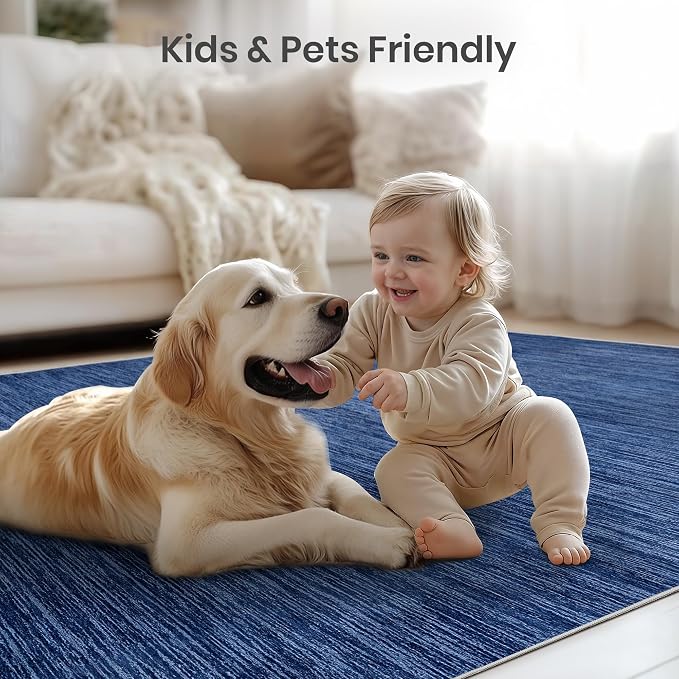 8x10 Area Rugs for Living Room, Large Washable Rug Non Slip Navy | Soft Low Pile - Image 9