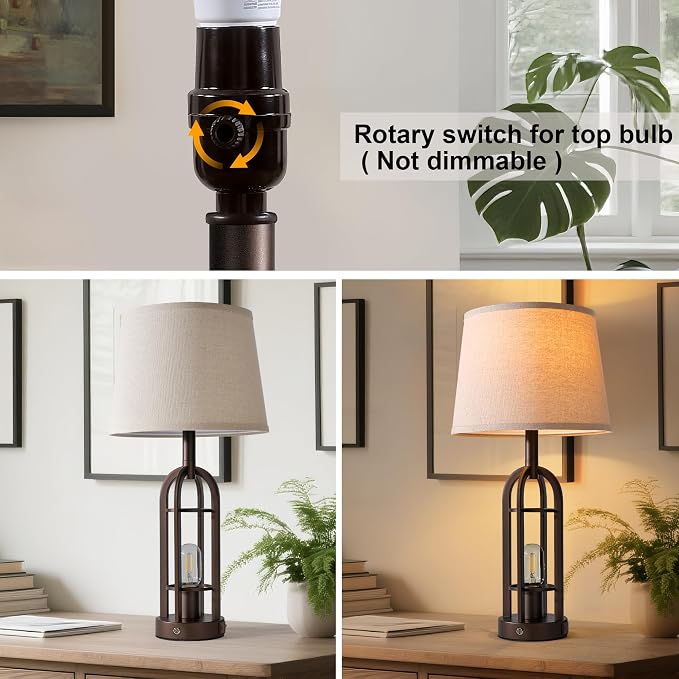 SRJJA 24" Table Lamps for Living Room Set of 2, Rustic Farmhouse 3-Way Dimmable - Image 3