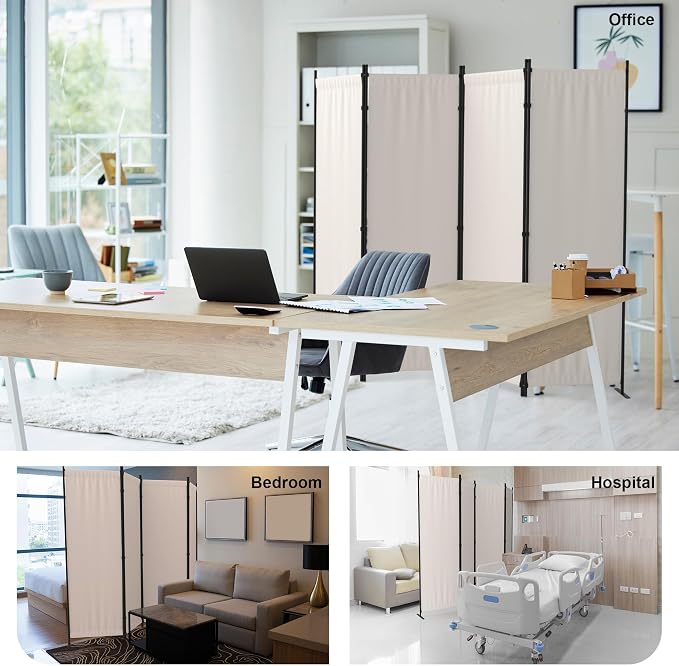 Room Divider, 4 Panel Folding Screen, 88” Portable Separating 3 Feet | - Image 7