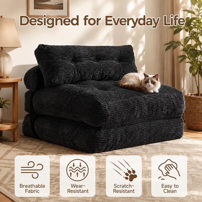 Small Couch Bed Floor Sofa, Foam Chair Bed, Frameless Sofa Sleeper | 3-in-1 - Image 5