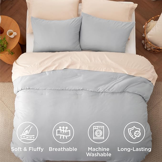 Bedsure Full Comforter Set, Light Grey Soft Prewashed Bedding - Image 4