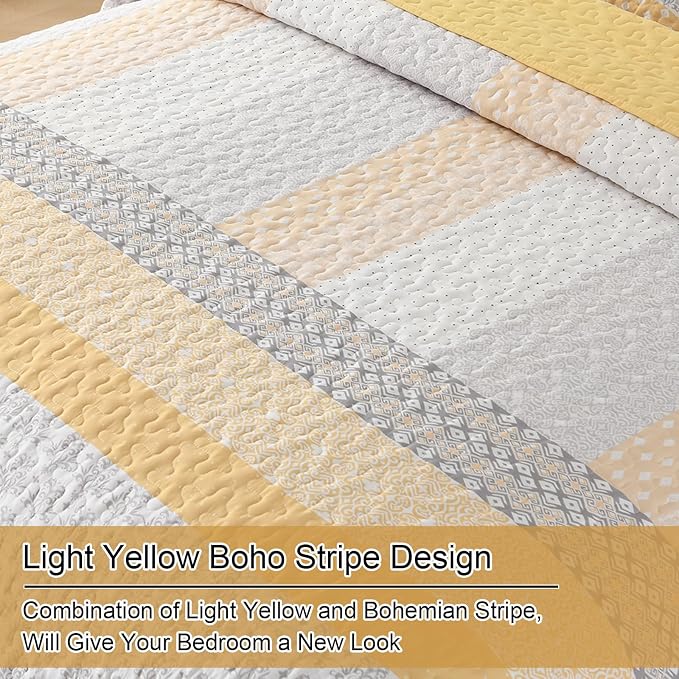 WONGS BEDDING Stripe Queen Size Quilt Bedding Set, Soft Microfiber, All Season - Image 5