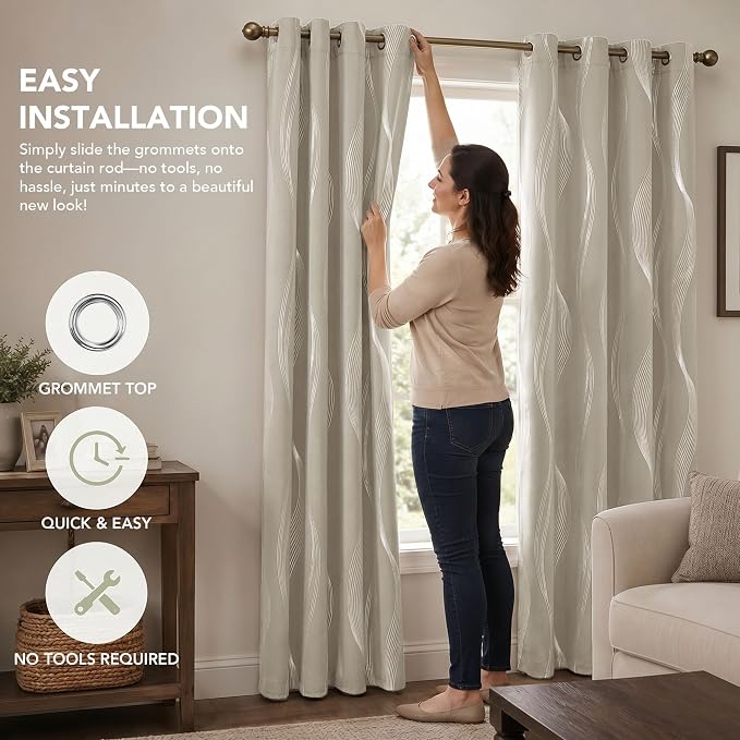 Deconovo Curtains for Living Room, Pattern Blackout Curtains 90 Inches Long | - Image 9