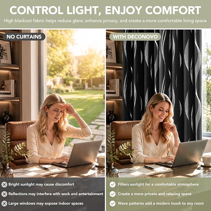 Deconovo Curtains for Living Room, Pattern Blackout Curtains 90 Inches Long | - Image 4