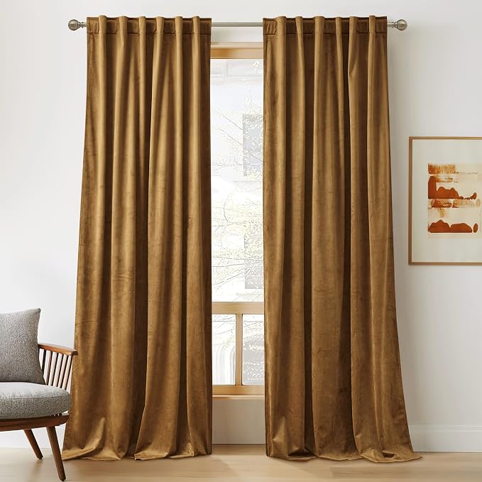 RYB HOME Velvet Curtains 120 inches, Soft Durable Drapes Room Darkening Privacy by RYBHOME