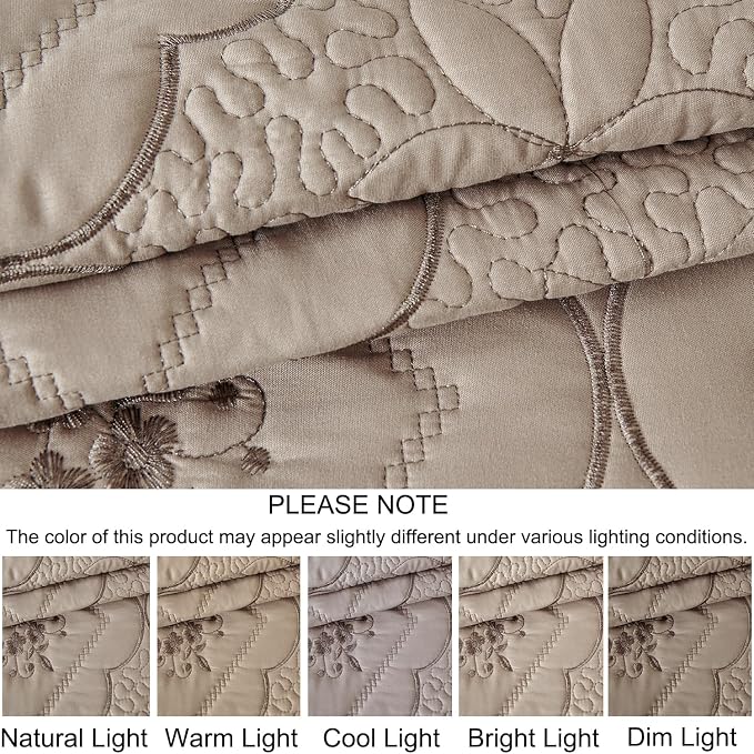 Cmfshape Floral Embroidery Quilt Set, 3 Pieces King Quilt Bedding Set, Classic - Image 7