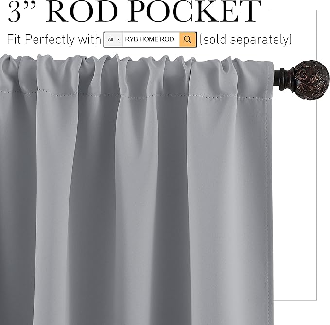 RYB HOME Blackout French Door Window Curtain Coverings, Rod Pocket | Thermal - Image 2
