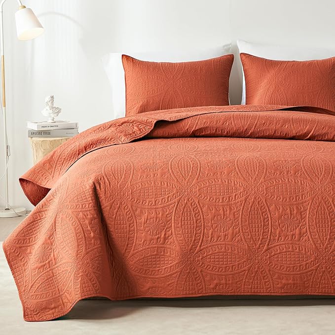 akkialla 118"x106" Burnt Orange California King Quilt Set, Oversized by akkialla