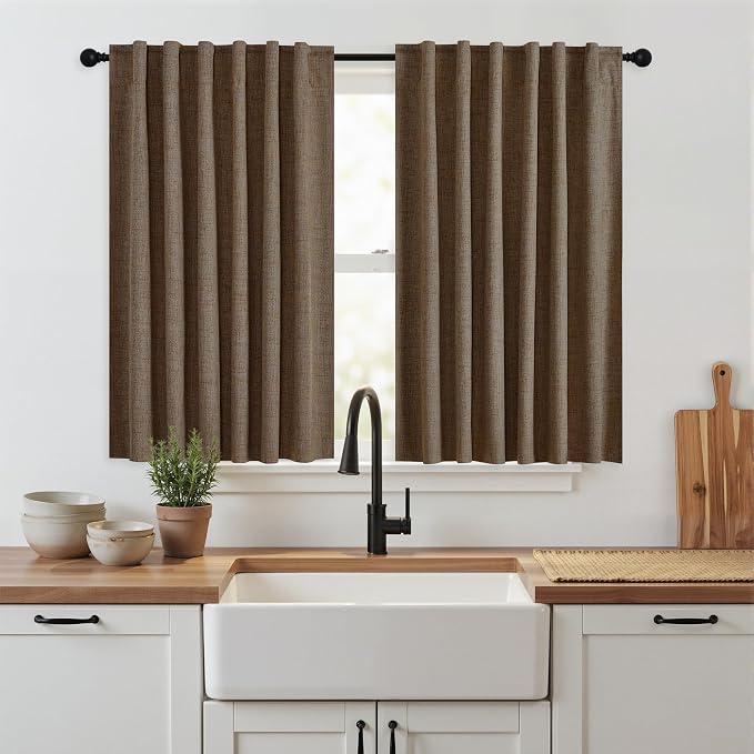 RYB HOME Brown 100% Blackout Short Curtains 45 Inches Long by RYBHOME