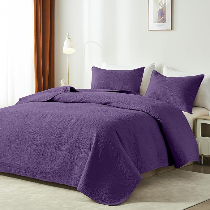 akkialla 118"x106" Purple California King Quilt Set, Oversized Floor-Length - Image 2