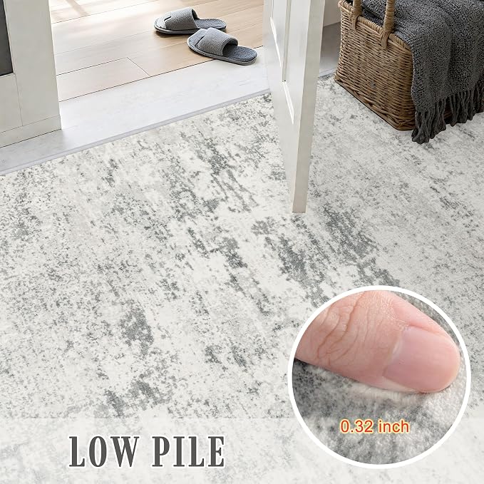 Area Rug Living Room: 4x4 Modern Washable Indoor Soft Carpet Gray | - Image 6