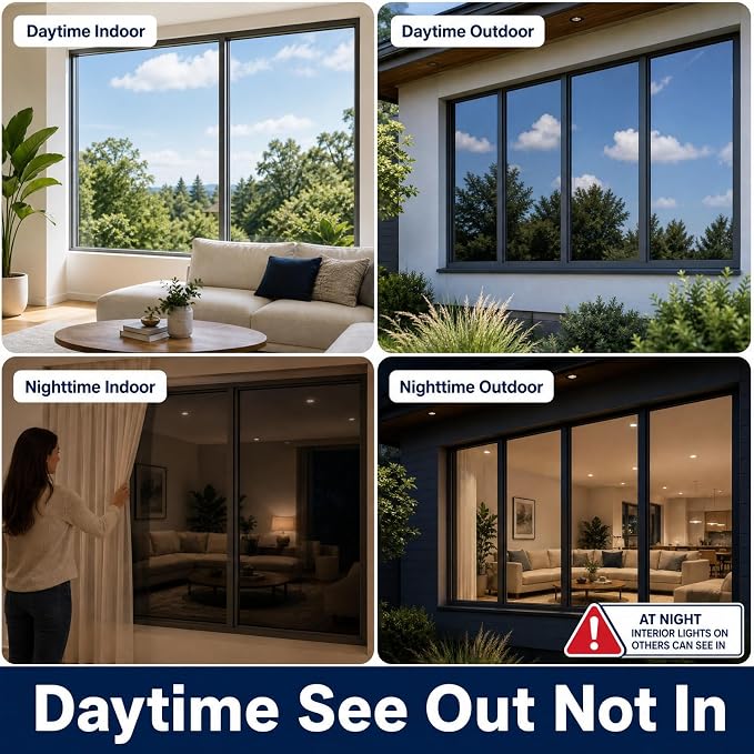 One Way Privacy Window Film Heat Control Mirror Tint 35.4Inx26.2Ft | Window Tint - Image 2