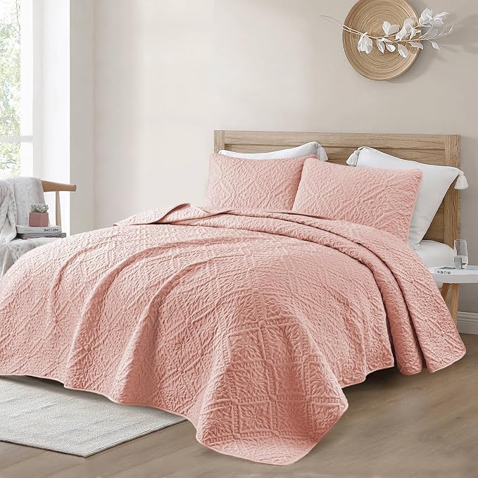 Exclusivo Mezcla Twin Quilt Set, Blush Pink | Lightweight Soft Bedspreads - Image 2