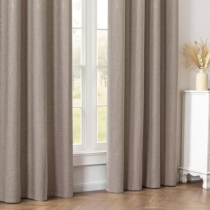 100% Blackout Curtains 96 inch Length 2 Panels Faux Linen Long Drapes - Image 7
