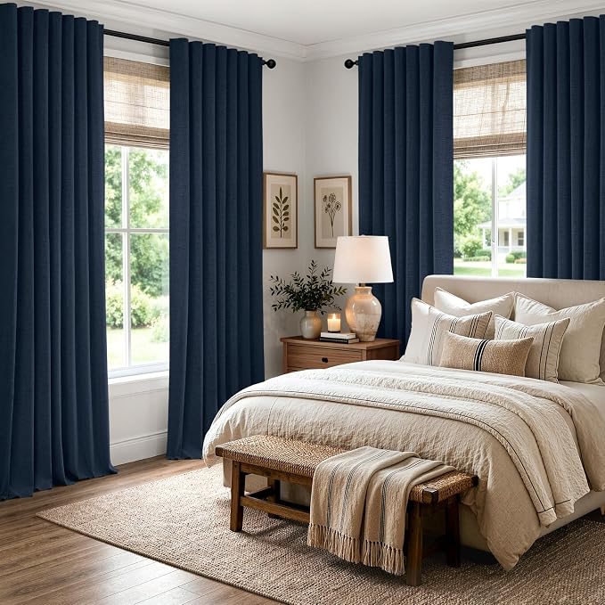 MIULEE 100% Blackout Linen Curtains 42 x 63 Inch Midnight Blue 2 Panels | - Image 8
