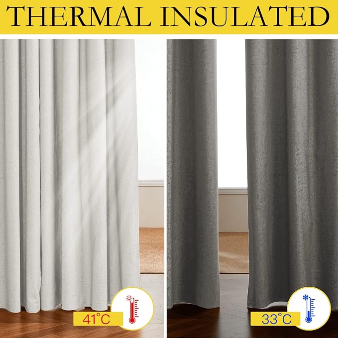 NICETOWN Extra Long Linen 100% Blackout Curtains 108 inches Length 2 Panels Set - Image 3