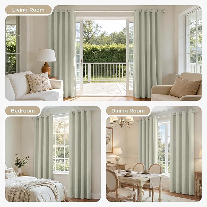 Joydeco Light Beige Curtains 96 Inch Long Blackout Curtains 2 Panels Set - Image 7