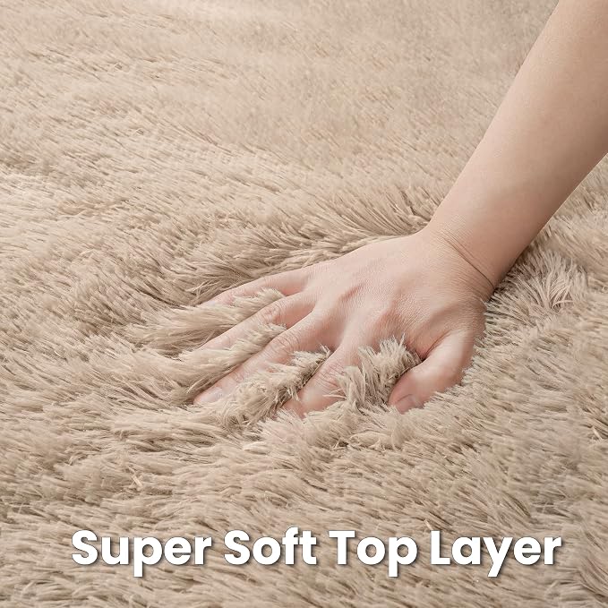Beige Round Fluffy Rug 6ft Plush Fuzzy Shaggy Carpet | Soft Rugs - Image 7