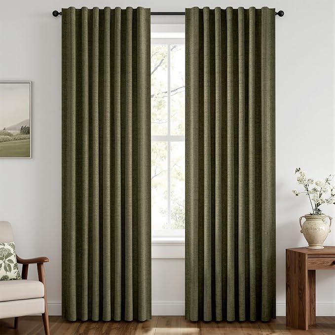 MIULEE 100% Blackout Linen Curtains 42 x 72 Inch Light Olive Green 2 Panels | by MIULEE