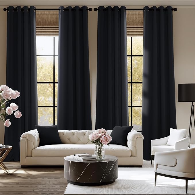 NICETOWN 100% Black Out Curtains 90 Inches Long 2 Panels - Image 2
