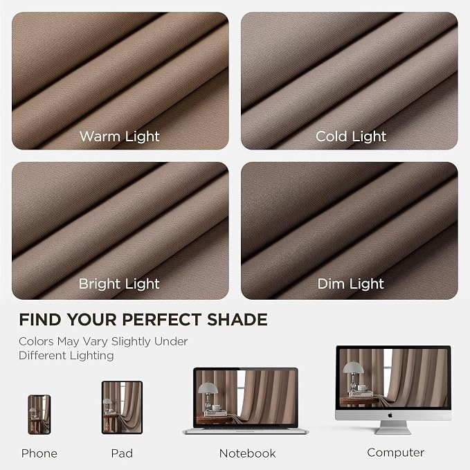 CUCRAF Khaki Blackout Curtains 45 inch Length 2 Panels Set, Rod Pocket Room - Image 3