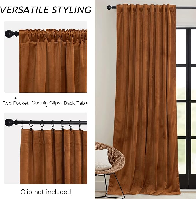 RYB HOME Velvet Curtains 108 inches Long, Extra Long High Ceiling Curtains | - Image 3