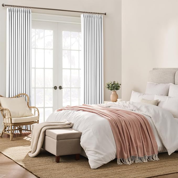 White Linen Pinch Pleat Curtains 92 Inches Long 2 Panels - Image 4