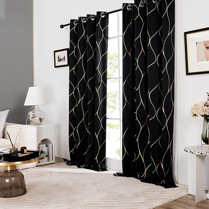 Deconovo Curtains for Living Room, Pattern Blackout Curtains 45 Inches Long | - Image 3
