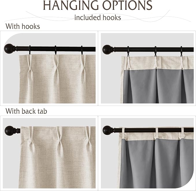 RYB HOME Linen Textured 100% Blackout Curtains Pinch Pleated & Back Tab Drapes - Image 3