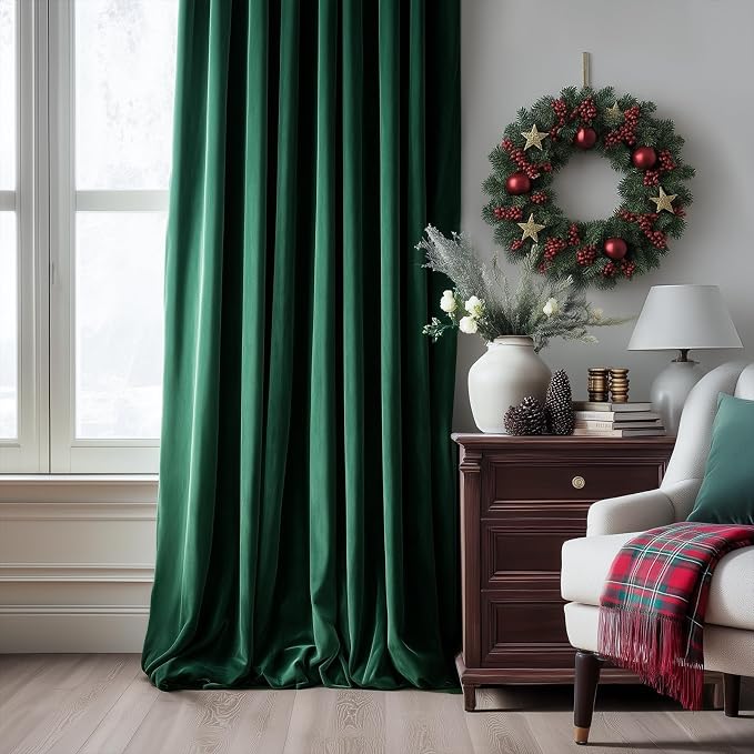108 Inch Long Hunter Green Velvet Curtains - Image 2