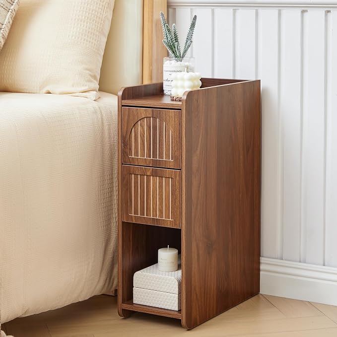 Narrow Nightstand Set of 2, Wooden Small 2 Drawer Nightstand, Slim Side End - Image 7