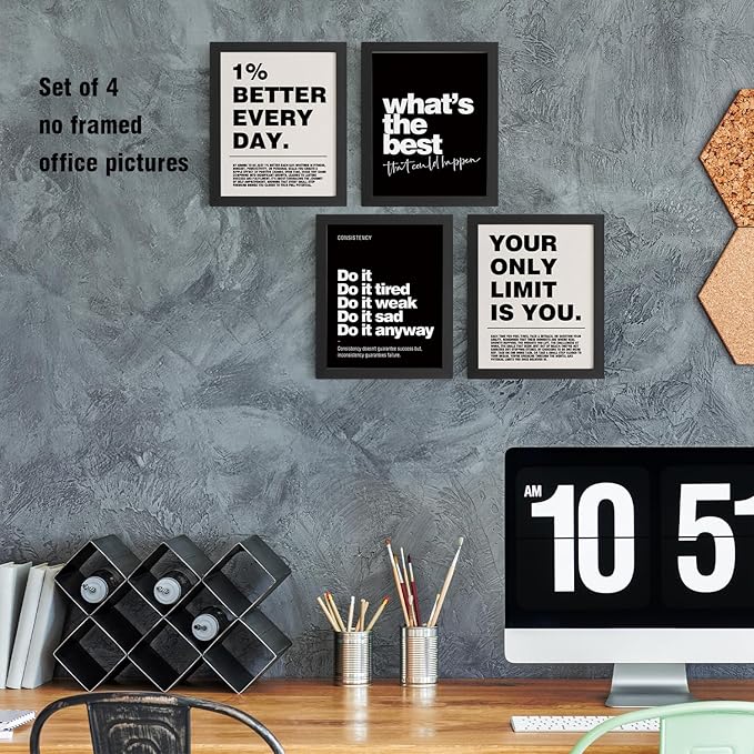 DSHFG Motivational Inspirational Office Wall Art Decor Prints Set of 4 | Black - Image 5