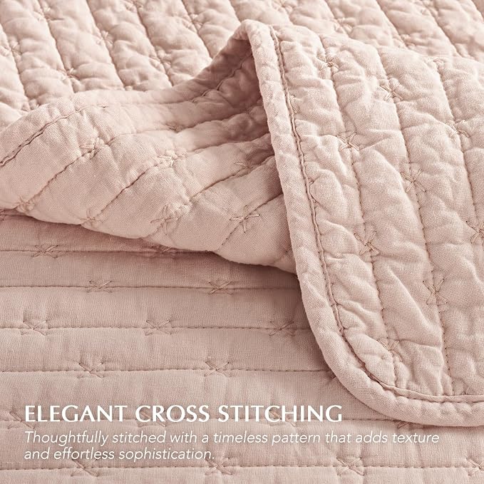 100% Cotton Cross Stitch 3-Piece Quilt Set, Ballet Pink | 100% Cotton, Elegant - Image 3