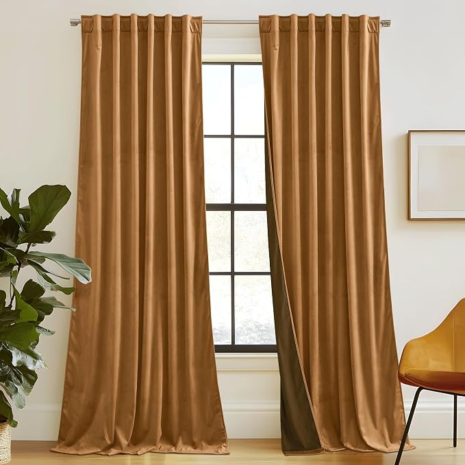RYB HOME Bronze Velvet Curtains 96 inches by RYBHOME
