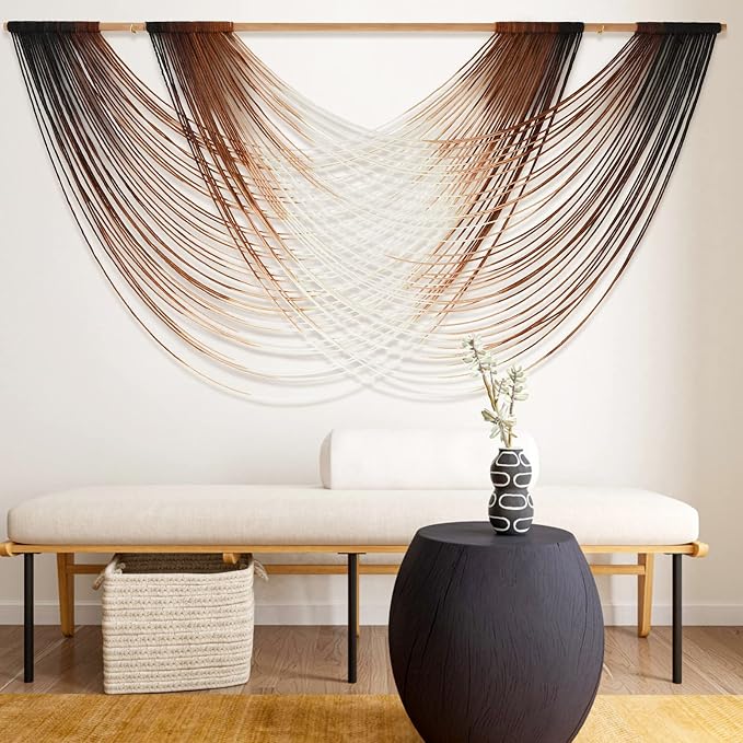 Macrame Wall Hanging Brown Dip Dyed Boho Fiber Art Decor 57"W*35"L | Warm Brown by FLBER