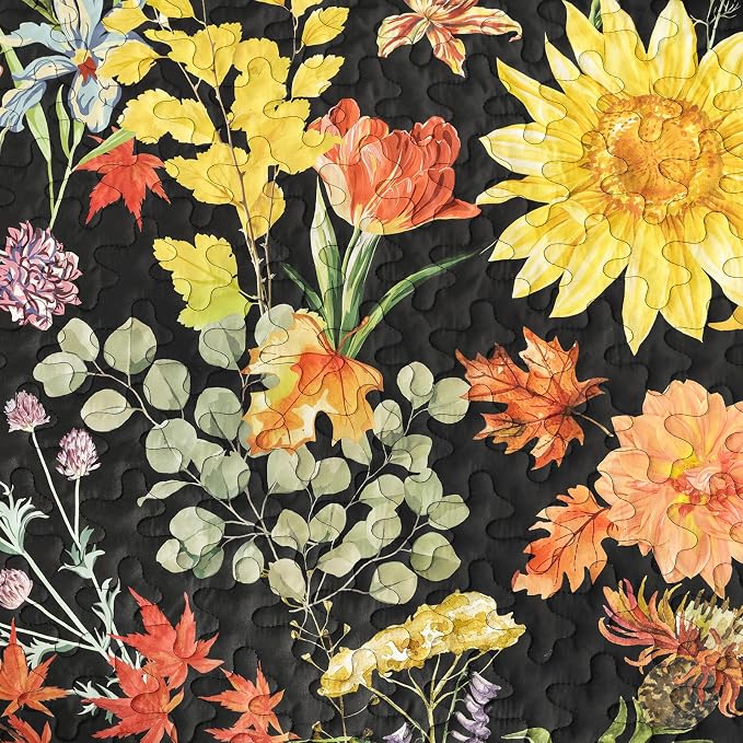 Yiran California King Quilt Black, Sunflower Floral Bedspreads Bedding Set | 3 - Image 5