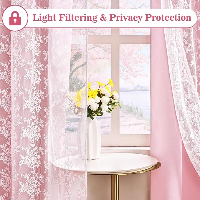 Yinhua Pink Blackout Curtains for Bedroom Double Layer Nursery Curtains for - Image 4