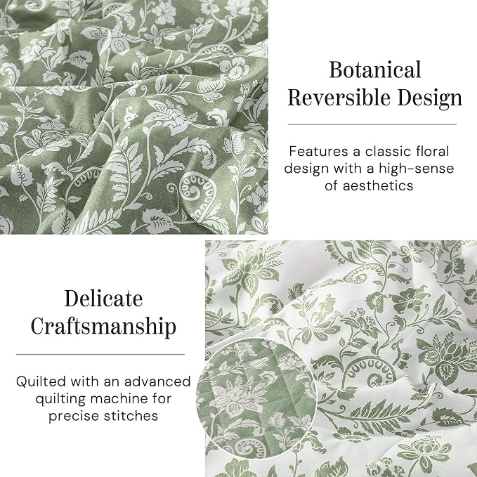 California King Quilt Set-3 Pieces Soft Bedding Floral Reversible Coverlet | - Image 3