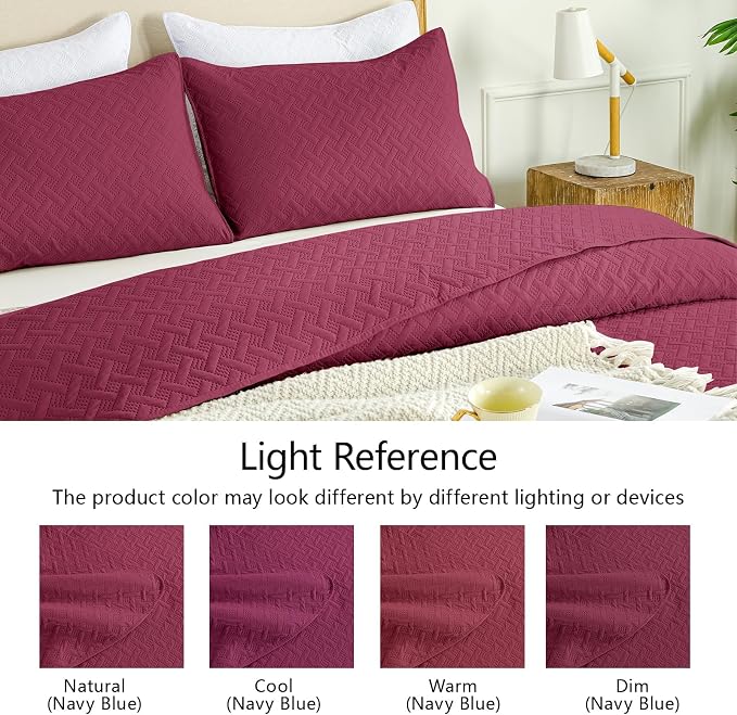 FLYMME Oversized King/California King Quilt Set 118"x106", Burgundy 3-Piece - Image 5