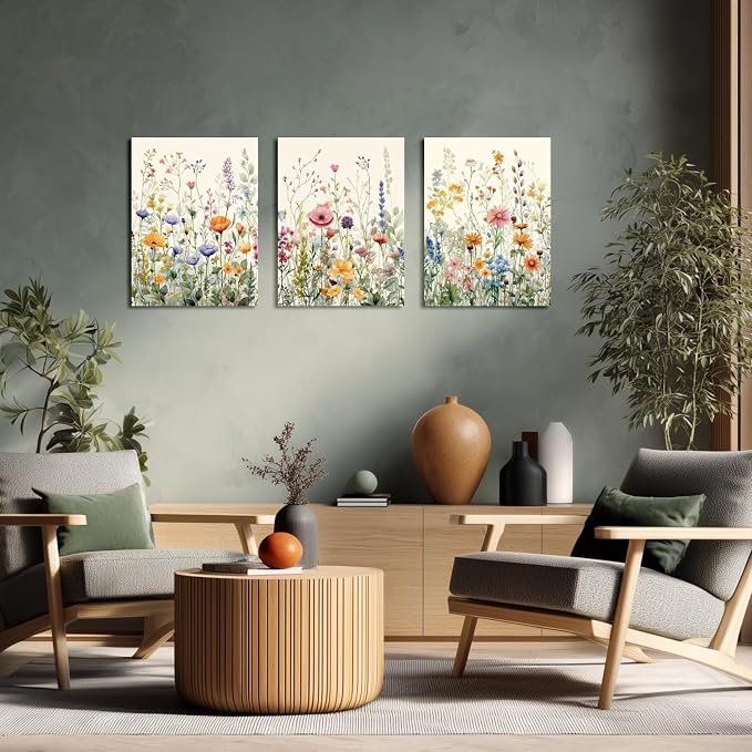 LLEEMPI Framed Colorful Floral Wall Art Set of 3, 12x16 Inch Canvas Prints | - Image 2