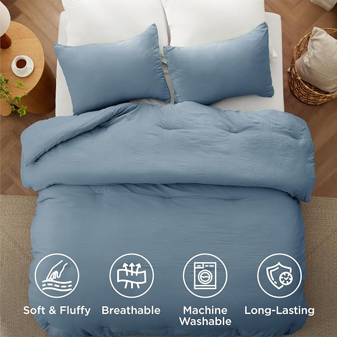 Bedsure Full Comforter Set, Dusty Blue Soft Prewashed Bedding - Image 4